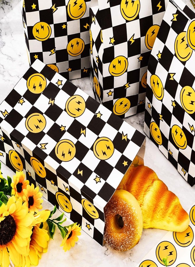 AnyDesign 24Pcs One Happy Dude Party Favor Bags - First Birthday Smile Face Paper Gift With Tag Sticker Decals - Checkered Goodie Treat for Baby Shower Birthday Party Supplies Gift Wrap - Image 4